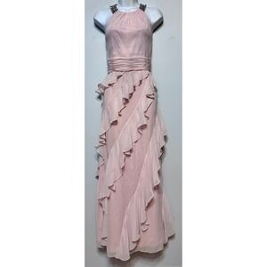 Eliza J Y2K Whimsical‎ Pink Ruffled Fairy Maxi Gown Size 10P Dreamy Prom Glamour